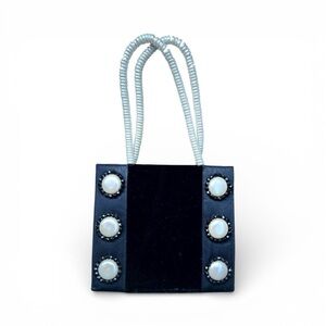 Renaud Pellegrino Black Clutch with Pearl Accents